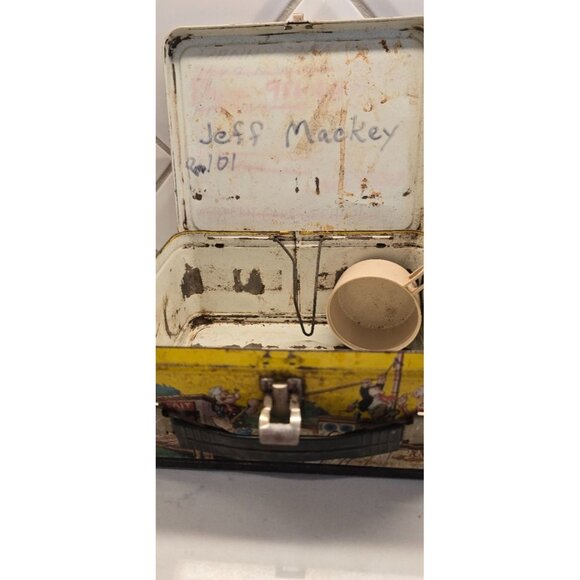 Vintage Popeye Metal Lunchbox By Thermos Co. With Colorful Cartoon Scenes Black - Picture 7 of 7